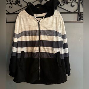 Striped Black and Gray Hooded Jacket